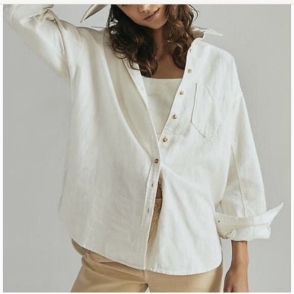 Anthropologie Pilcro White Linen Blend Camp Shirt Size XL - Picture 1 of 7